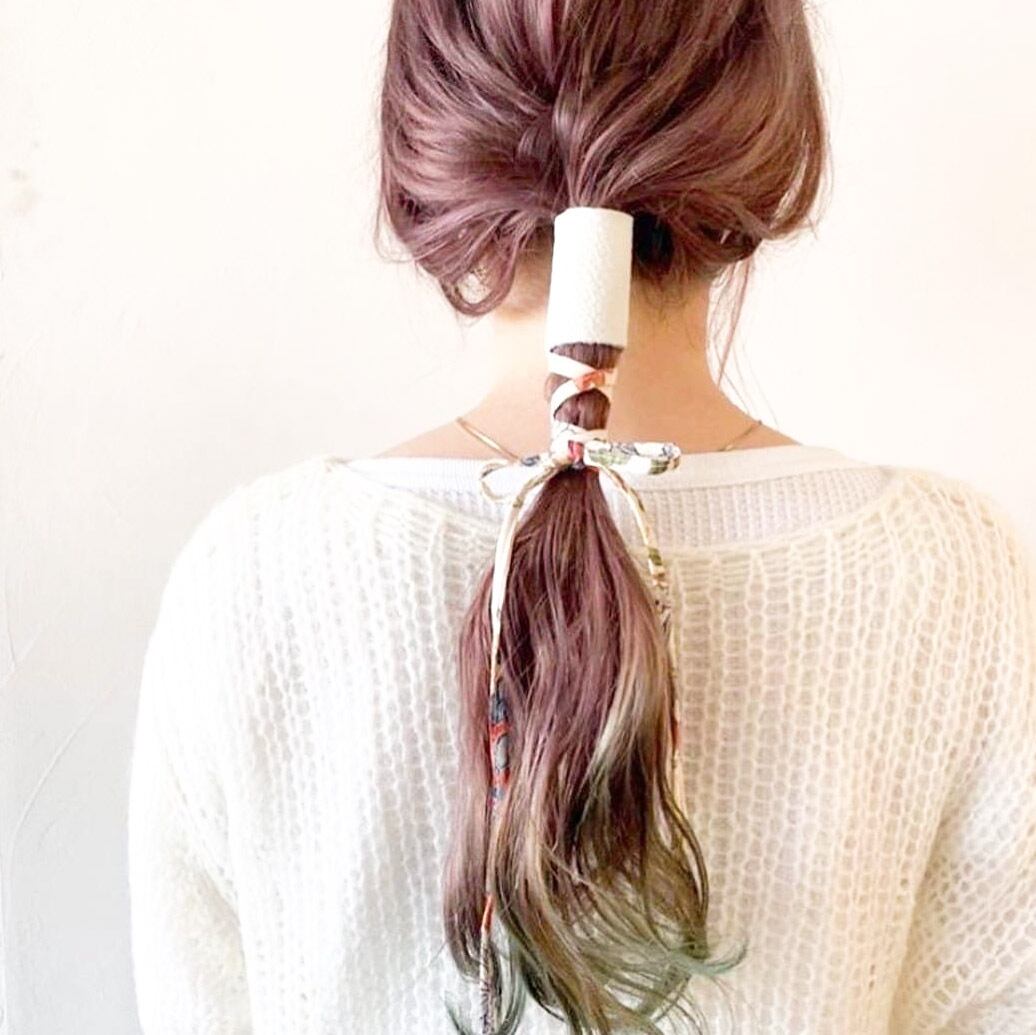 レザー × 着物リボン 3way ヘアピアス ポニーフック 着物リメイク 日本製 ネイビー - Hair Pierce