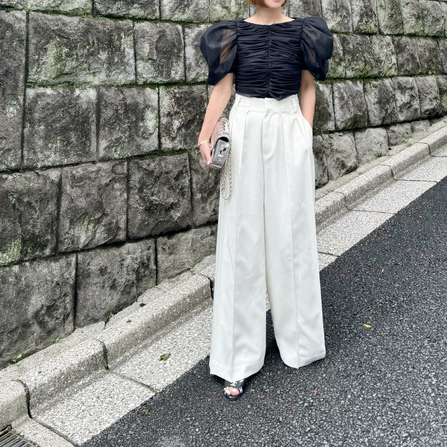 cygne ハイウエスト タックワイドパンツ Lara ホワイト 〇2025AW今季  