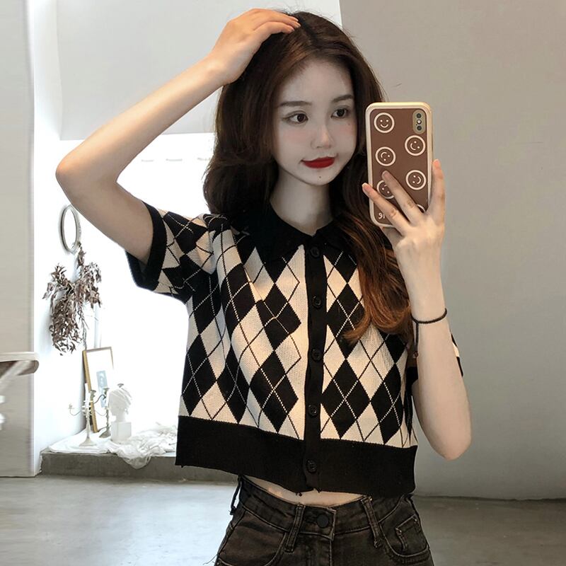 カラー半袖スリーブニットカーディガンサマースタイルトップス ショート ハーフスリーブ 夏物 試着室52820819185