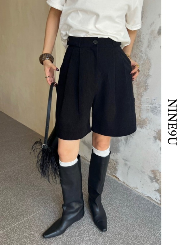 corduroy wide-leg retro half-pants 3color【NINE9706】