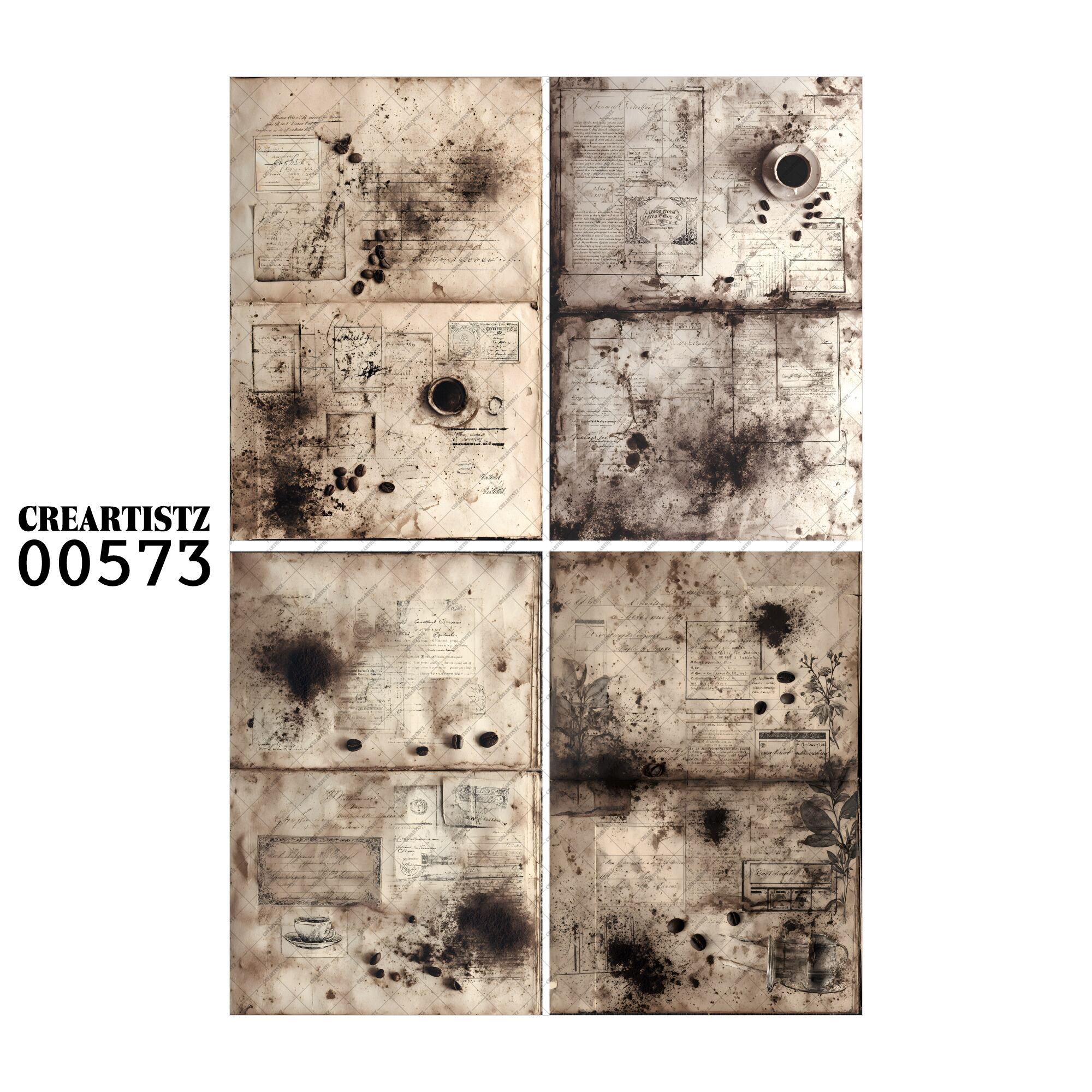 00573 背景 コラージュ素材 オリジナル 12枚セット (4種類×3枚) ペーパー/ステッカー CREARTISTZ