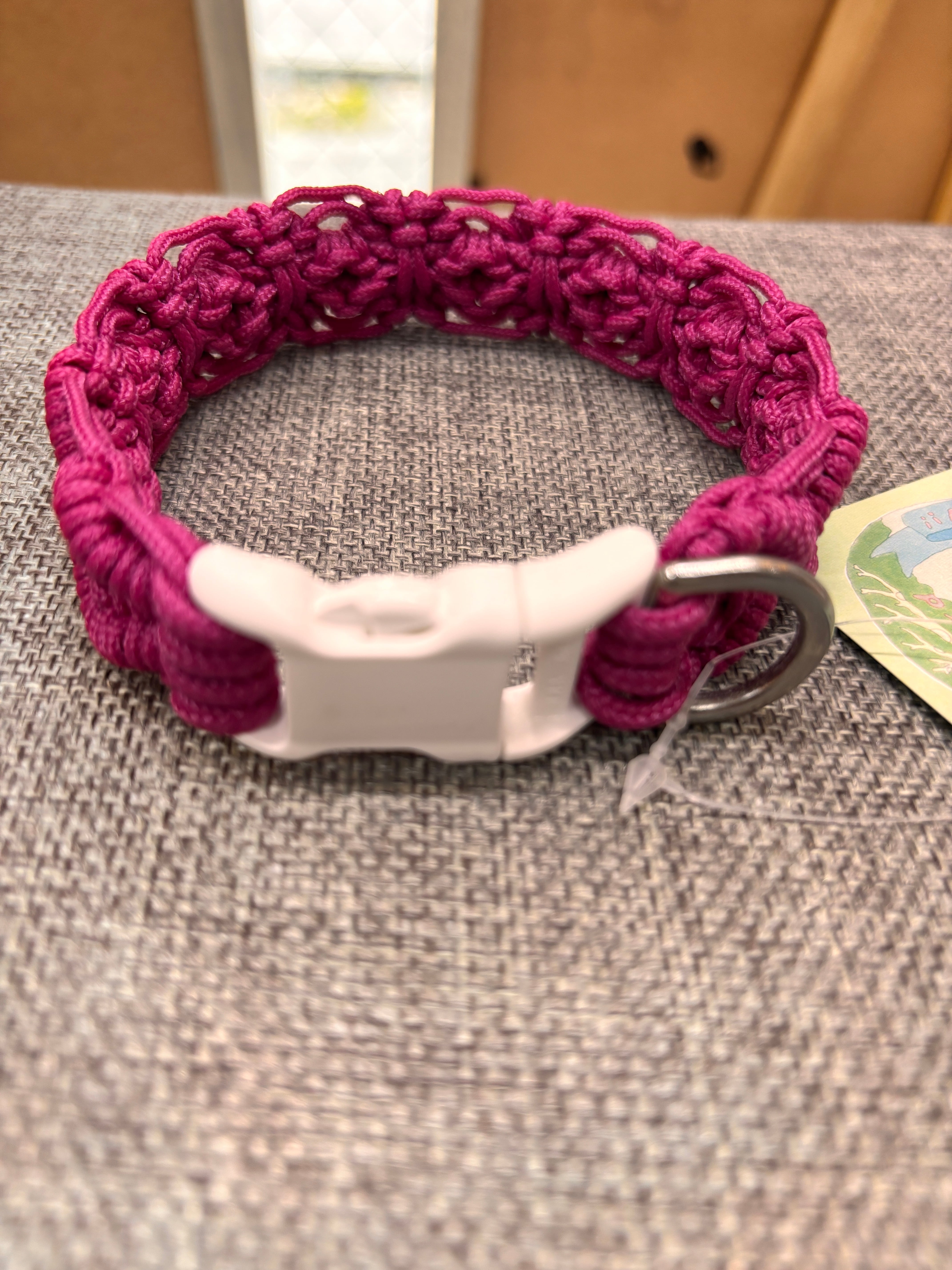 ハンドメイド マクラメ編み 犬用首輪 ピンク 25cm 小型犬