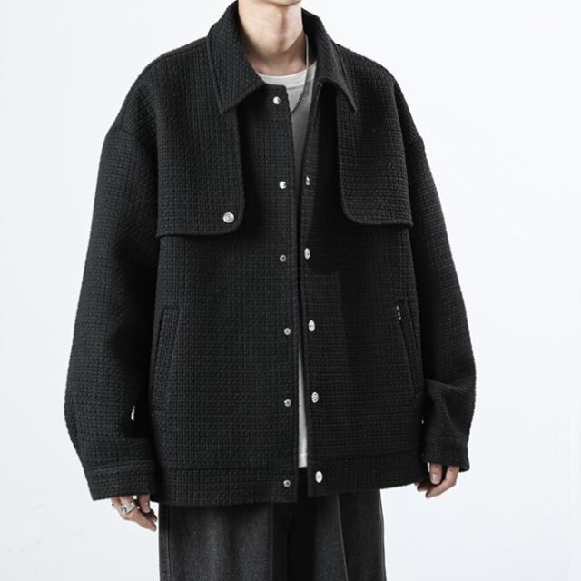 【予約販売】スタジャン ブルゾン ジャンバー 無地 長袖 アウター ショート丈 メンズ ホワイト/ブラック お洒落 かっこいい こなれ感 韓国 ベーシック 秋 冬 大きいサイズ M/L/XL/2XL