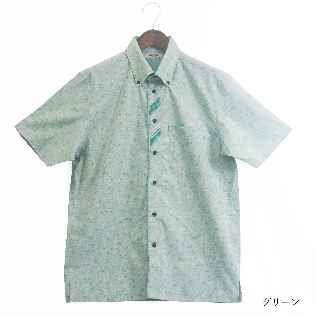 先染めジャガード ボタンダウン 半袖 シャツ [MINSAH] メンズ かりゆし