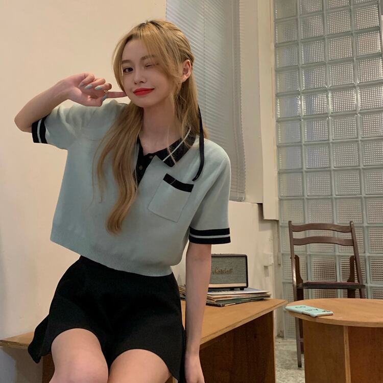 カジュアルスタンダードカラーハイウェストウェストセーター サマートップス レディース レトロ 大人ガーリー スウィート キュート 夏物 ドラファッションホール23520623281