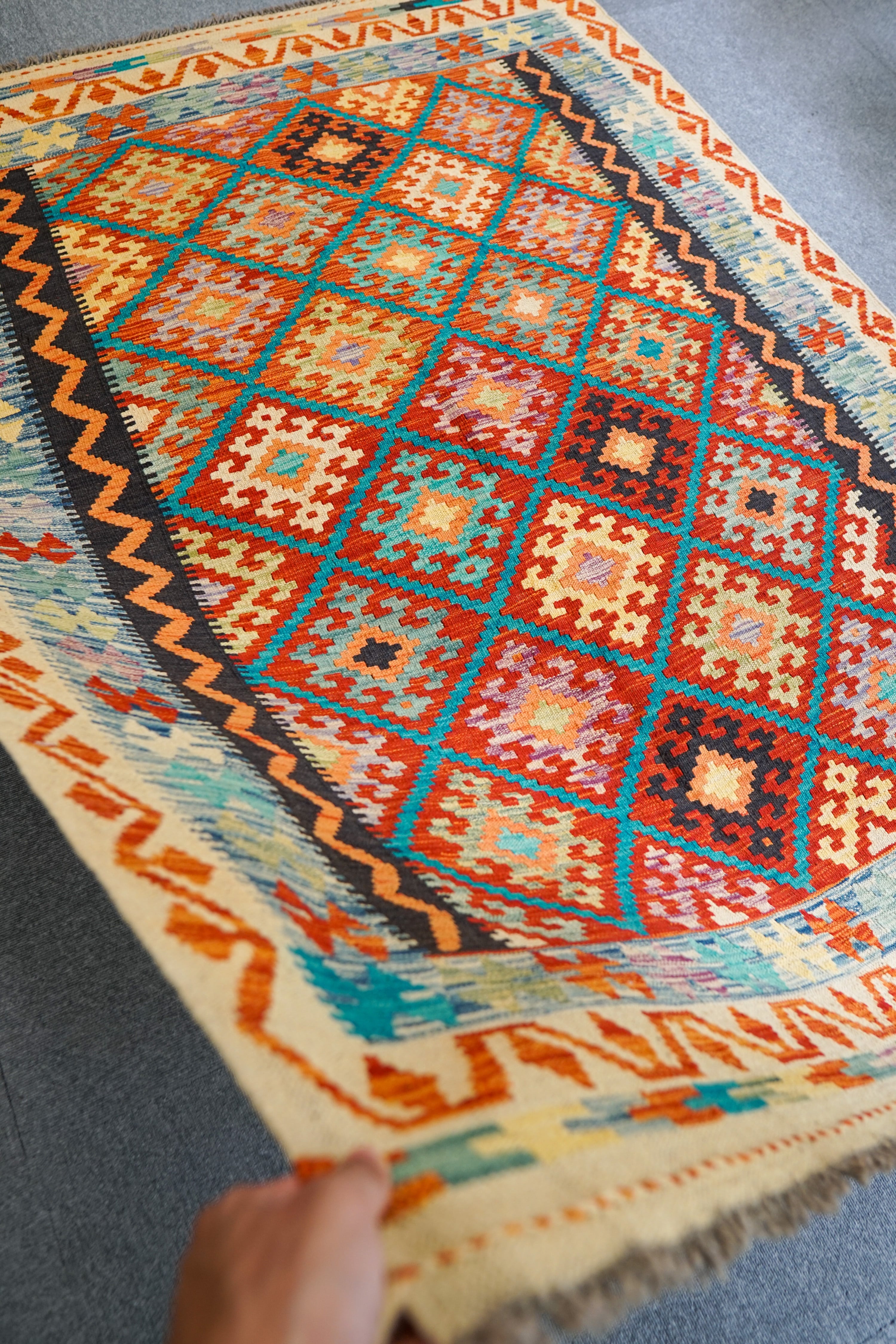 209×153cm【アフガニスタン 手織りキリム】トライバルラグ 手織り絨毯 