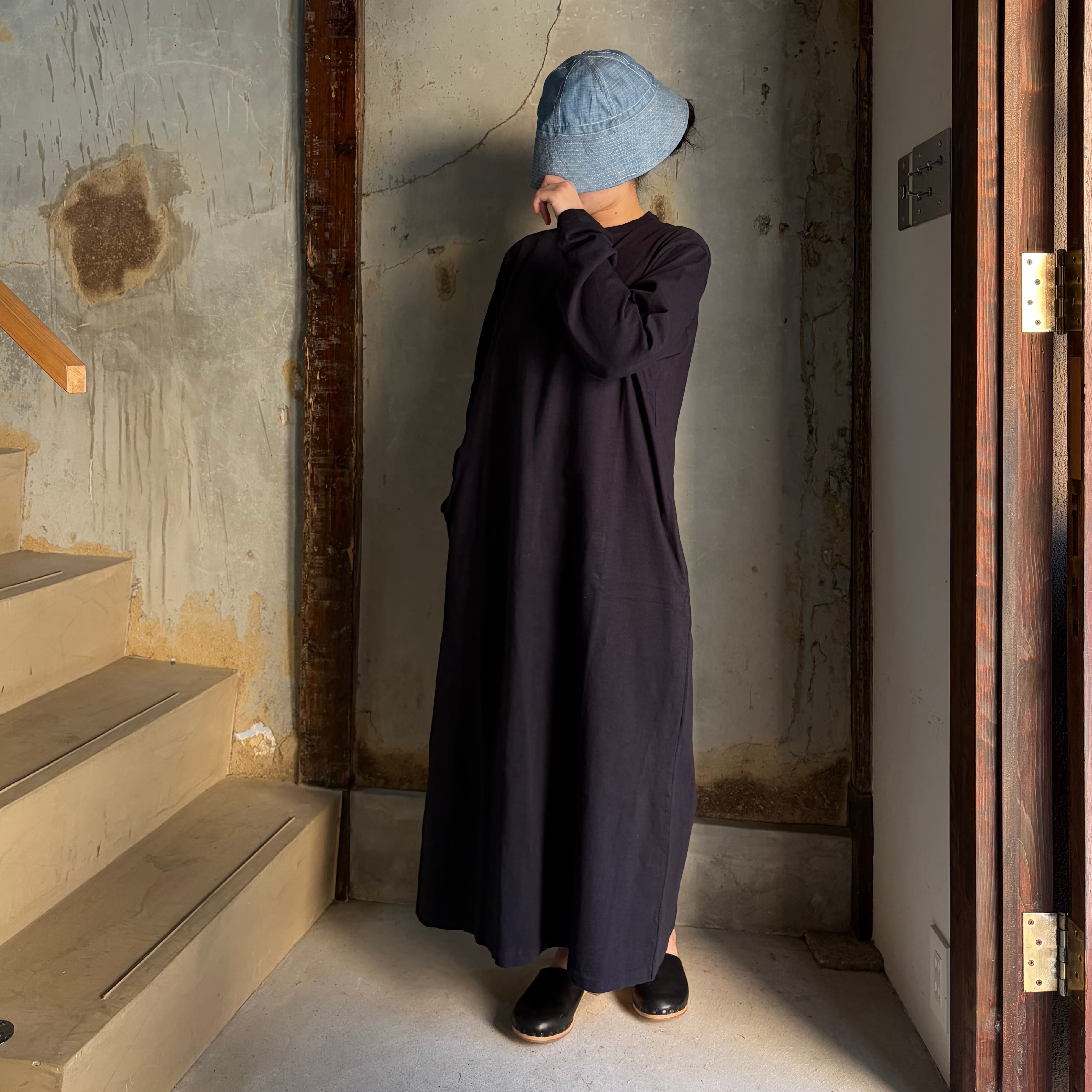 YAECA /ヤエカ Slub Yarn T-Shirt / ムラ糸 Tシャツ ロングスリーブワンピース#32061701 NAVY (WOMEN) size M