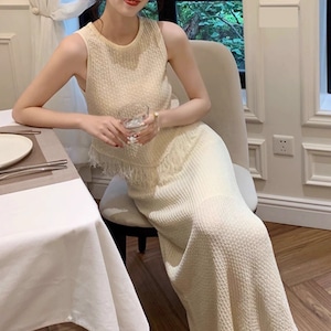 ニット フリンジ セットアップ SE25