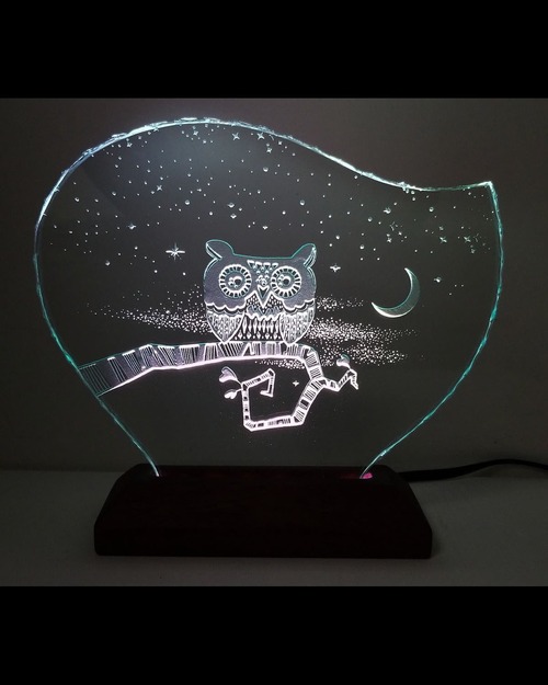 三日月とフクロウ B　（ガラス：Mサイズ）