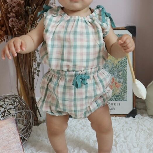 【取寄】くすみチェックが可愛すぎるリボン付きノースリーブセットアップ