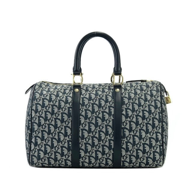 Christian Dior　クリスチャン ディオール　トロッター　ジャガード×レザー　カデナ　ボストン　ハンドバッグ　ネイビー　vintage　ヴィンテージ　オールド　mm7brm