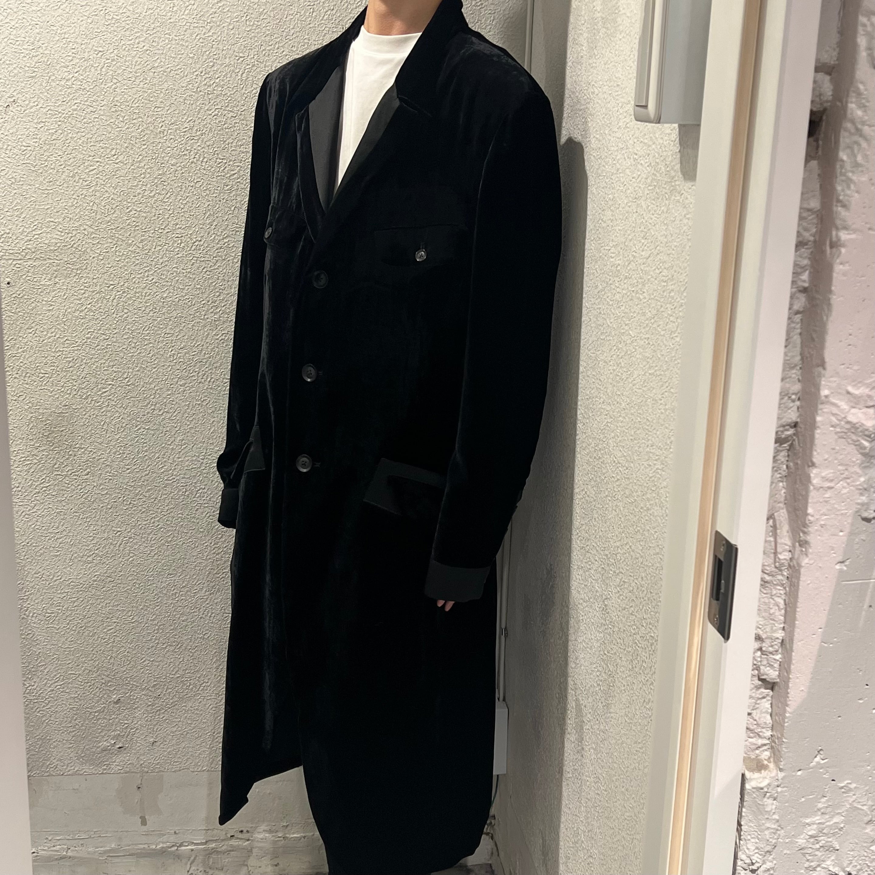 Yohji Yamamoto(Ys) ヨウジヤマモト ジャケット ベロア ベルベット パネル ロングジャケット VELVET PARTIAL PANEL LONG JACKET HE-J18-402 22AW コート POUR HOMME ブラック 黒 2 アウター ジャケット 日本製【メンズ】【美品】