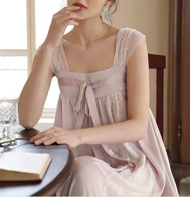 【訳あり半額sale 現品限り】pink  color lace desigh one-piece  room wear  P474