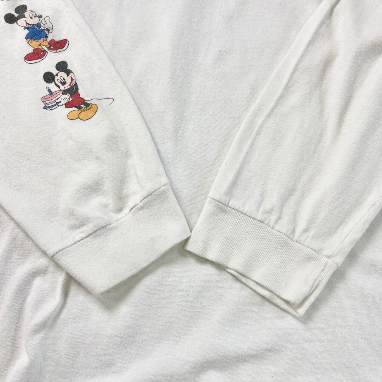 90s△Disney ディズニー ロンT ホワイト系 白系 裾シングルステッチ VANS Disney ヴァンズ ディズニー 袖プリ ロングTシャツ ロンT