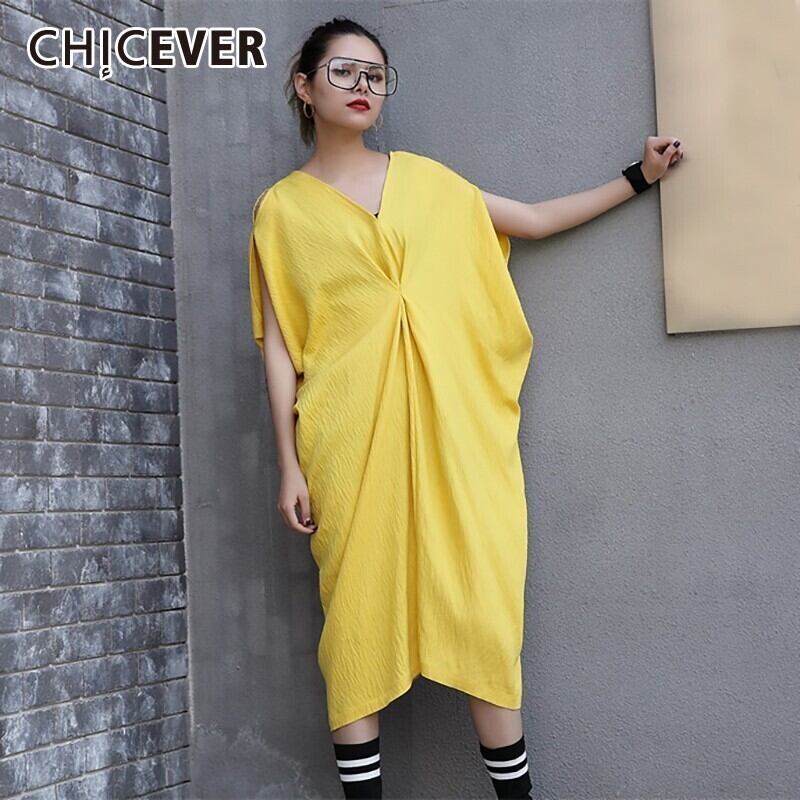 CHICEVERサマーソリッドドレスレディースVネックホローオフショルダータンクルーズミッドカーフイレギュラードレス2020タイド 夏物 ソリッドカラー 6base540415227484
