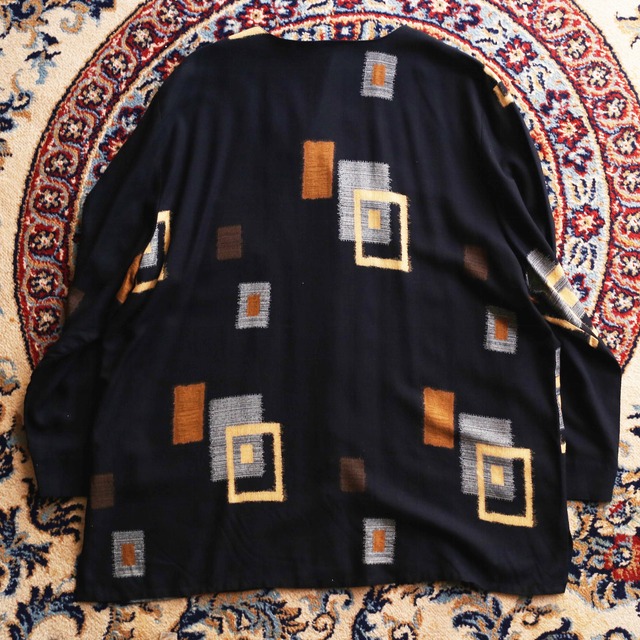 square art pattern l/s no-collar shirt