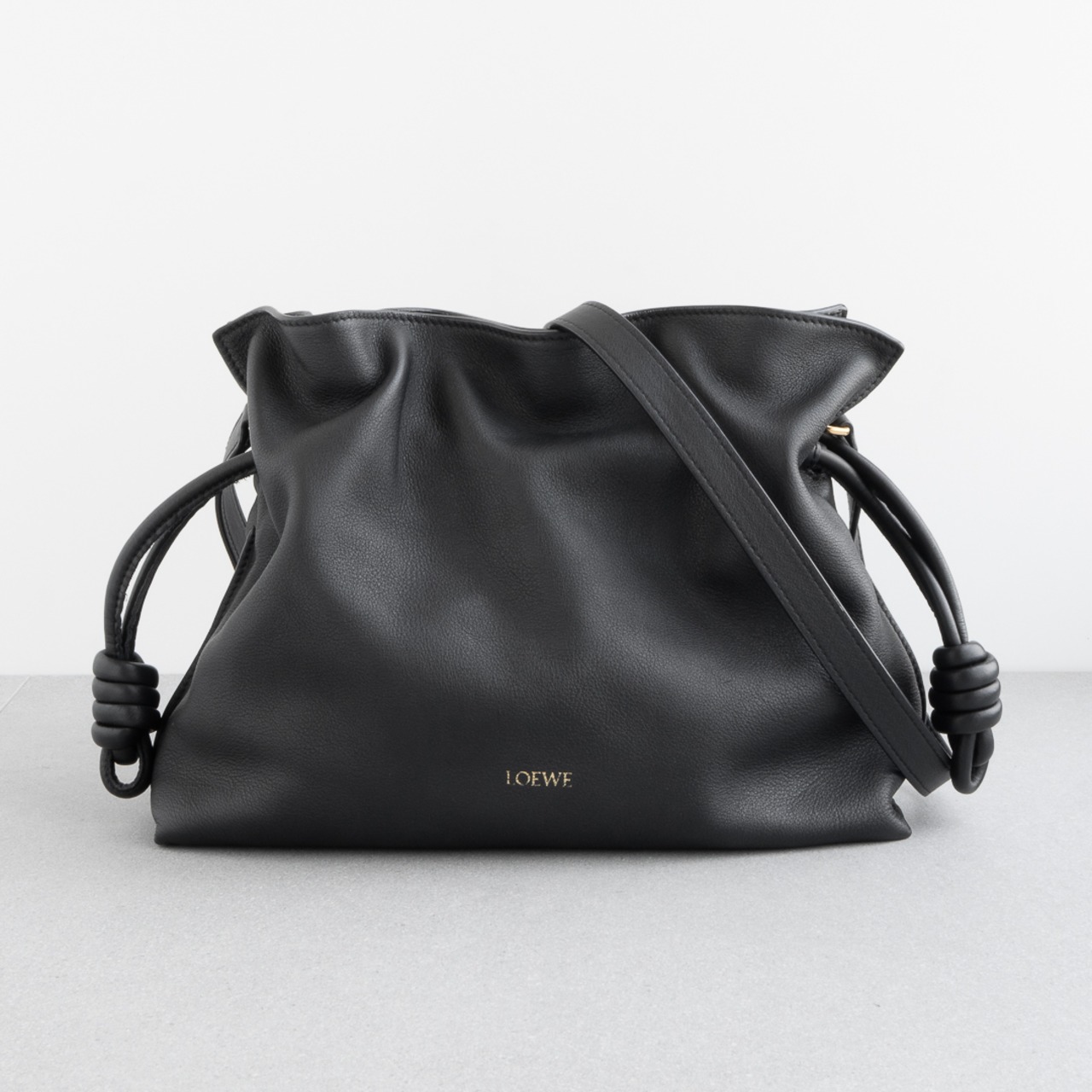 ロエベ フラメンコ クラッチ ミディアム ショルダーバッグ ブラック レザー