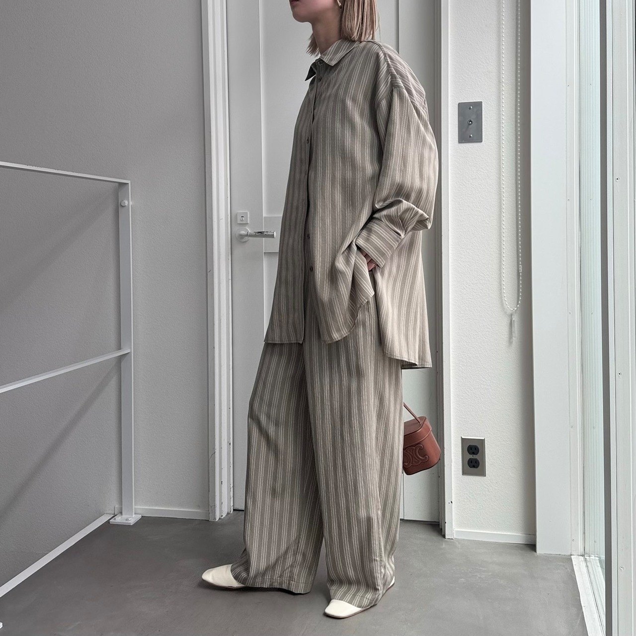 デザインストライプオーバーSH/ベージュ