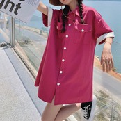 Flamingo-Colored Workwear Shirt Dress 5007