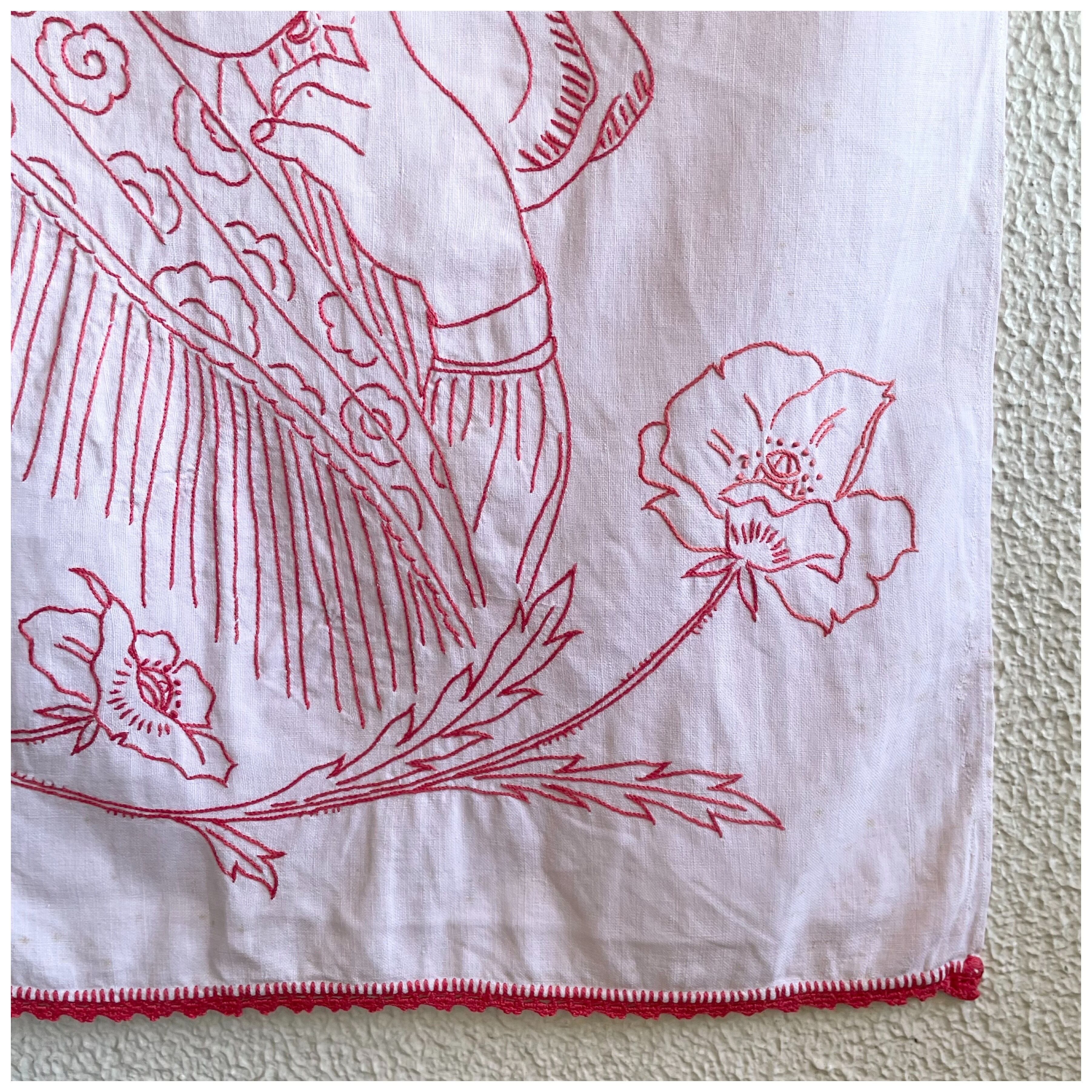 フランス買付 ヴィンテージ タペストリー 刺繍クロス マダム リボン