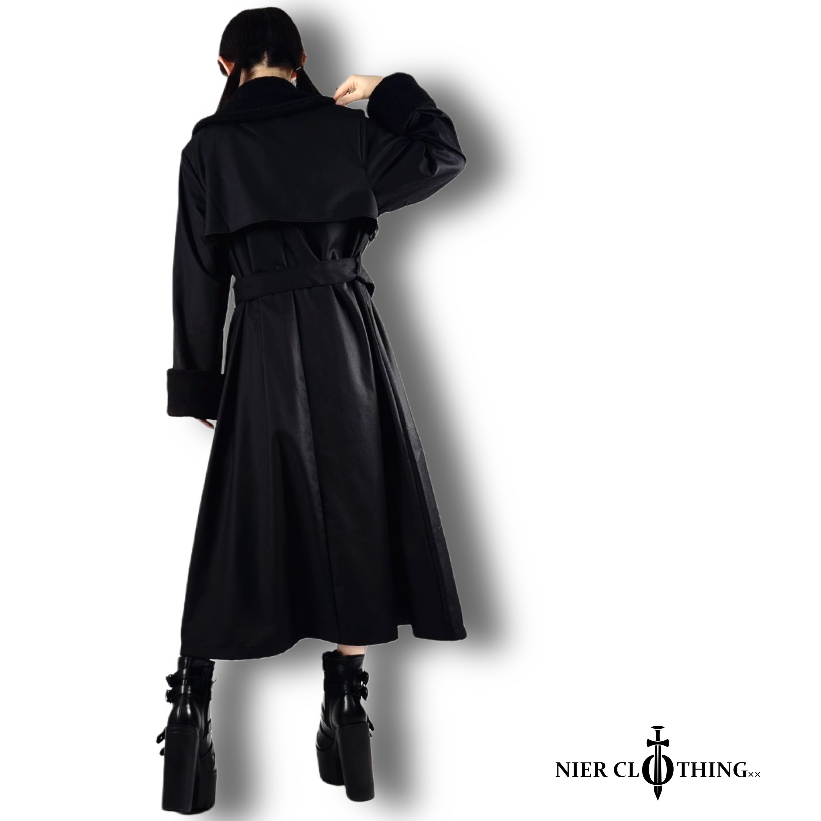 ボア襟付き春用BLACK LONG COAT【NIER刺繍入り】 | NIER CLOTHING