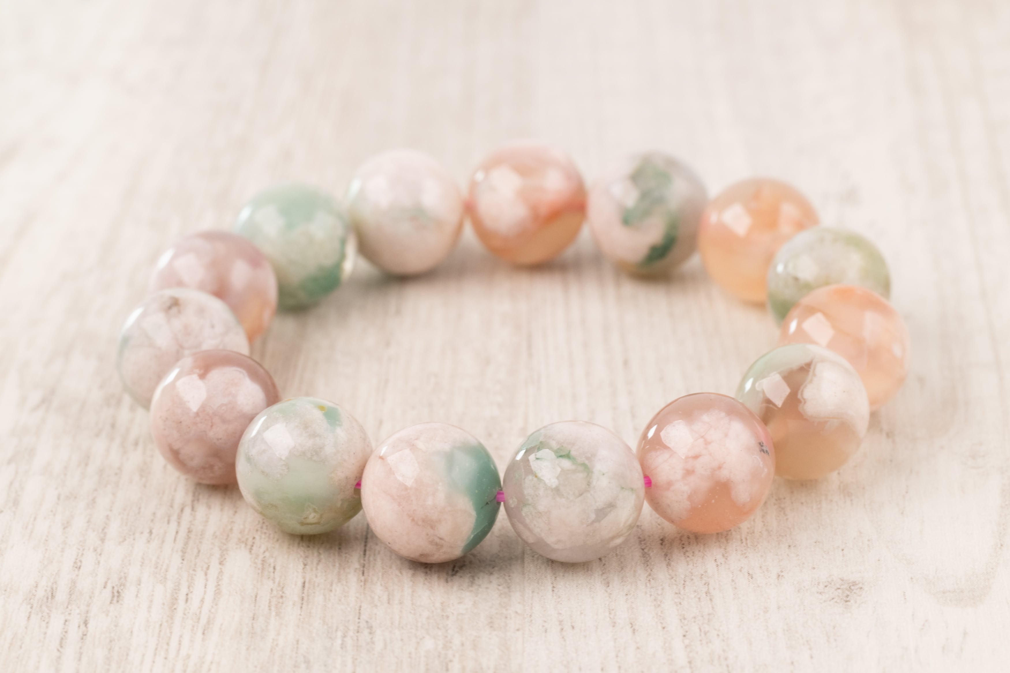 ◇一点物◇ 桜瑪瑙/チェリーブロッサムアゲート ブレスレット 14mm