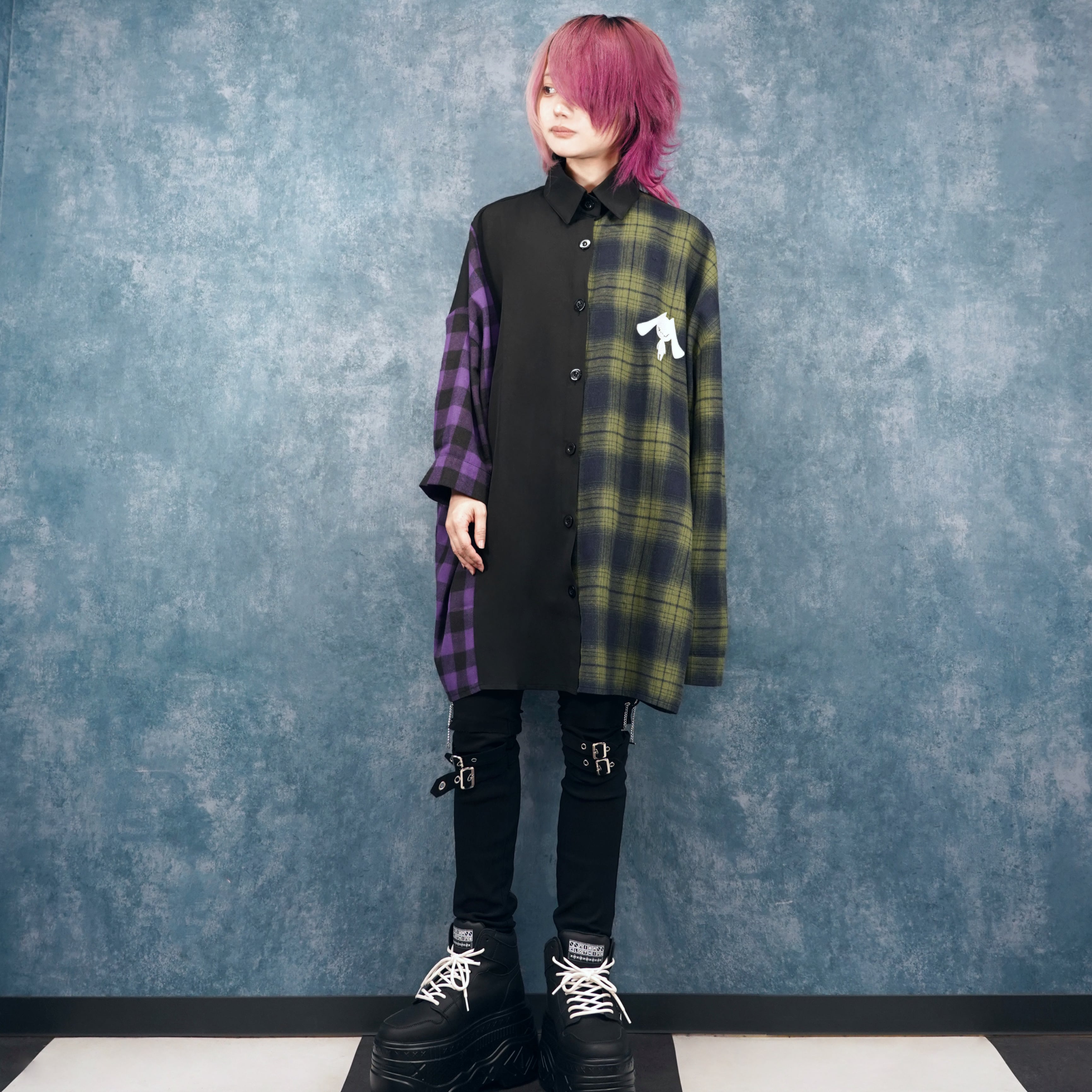 超OVERSIZE 袖丈アシンメトリーチェック柄切替シャツ | NIER CLOTHING