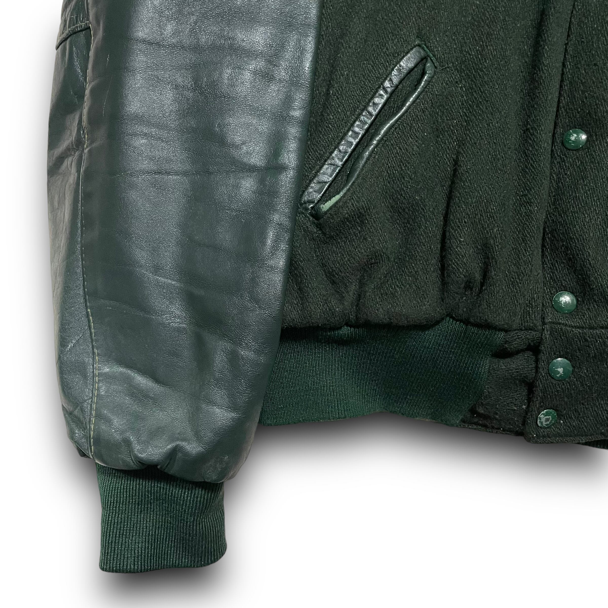 L】【90年代】USA製 HOLLOWAY ホロウェイ スタジャン 袖レザー L】【90年代】USA製 HOLLOWAY ホロウェイ スタジャン 袖レザー