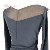 社交ダンス 衣装 トップス ブラウス ブラック系 チャコットロイヤルダンス Chacott ROYAL DANCE 日本製 黒 フリル 上品 練習 レッスン 伸縮 ストレッチ 長袖 かわいい 華やか レース ダンス衣装 イベント ステージ パーティー