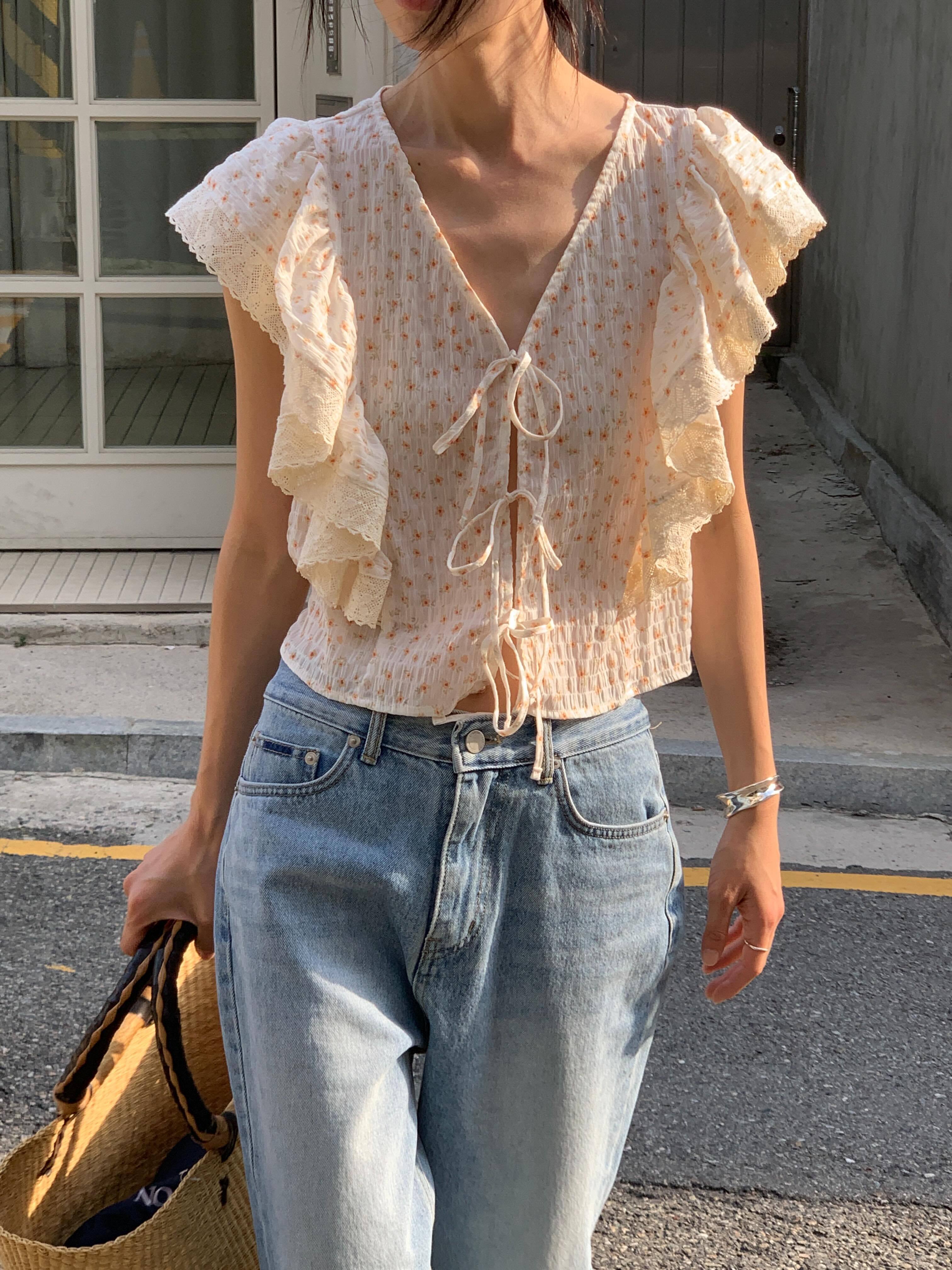 (予約)All over / Flower Frill Blouse / 2color