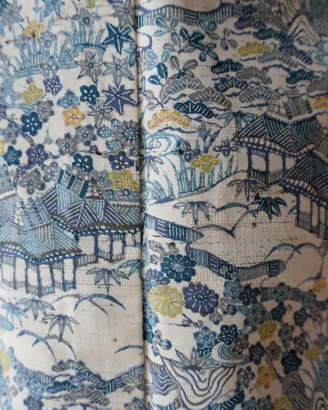 【単衣】生成り色地　茶屋辻文　交織紬