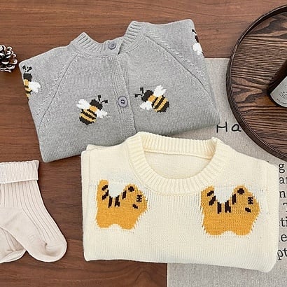 ベビー女の子男の子アニマルモチーフニットロンパース カバーオール