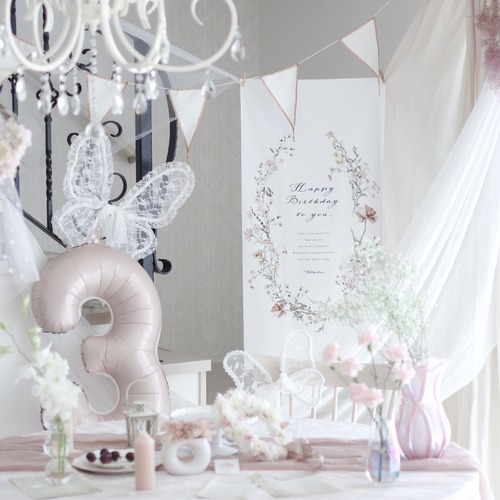 ”即納”バースデータペストリー アンティーク フラワー リース Antique pink flower wreath :  Birthday tapestry 誕生日　