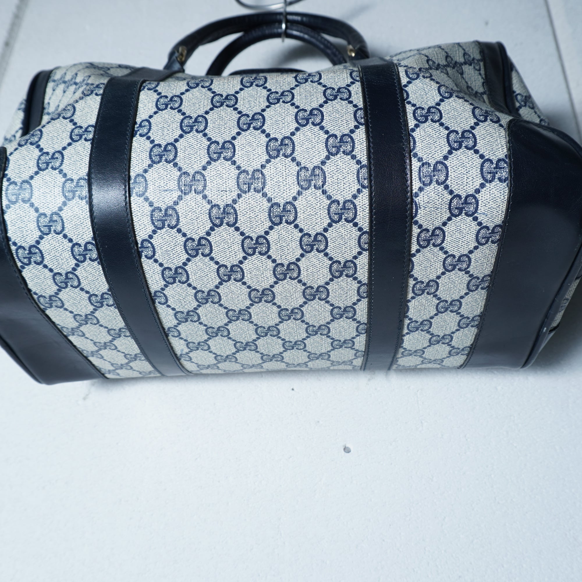 GUCCI】グッチ GG柄金金具ボストンハンドバッグ navy&beige | MIXHIVE
