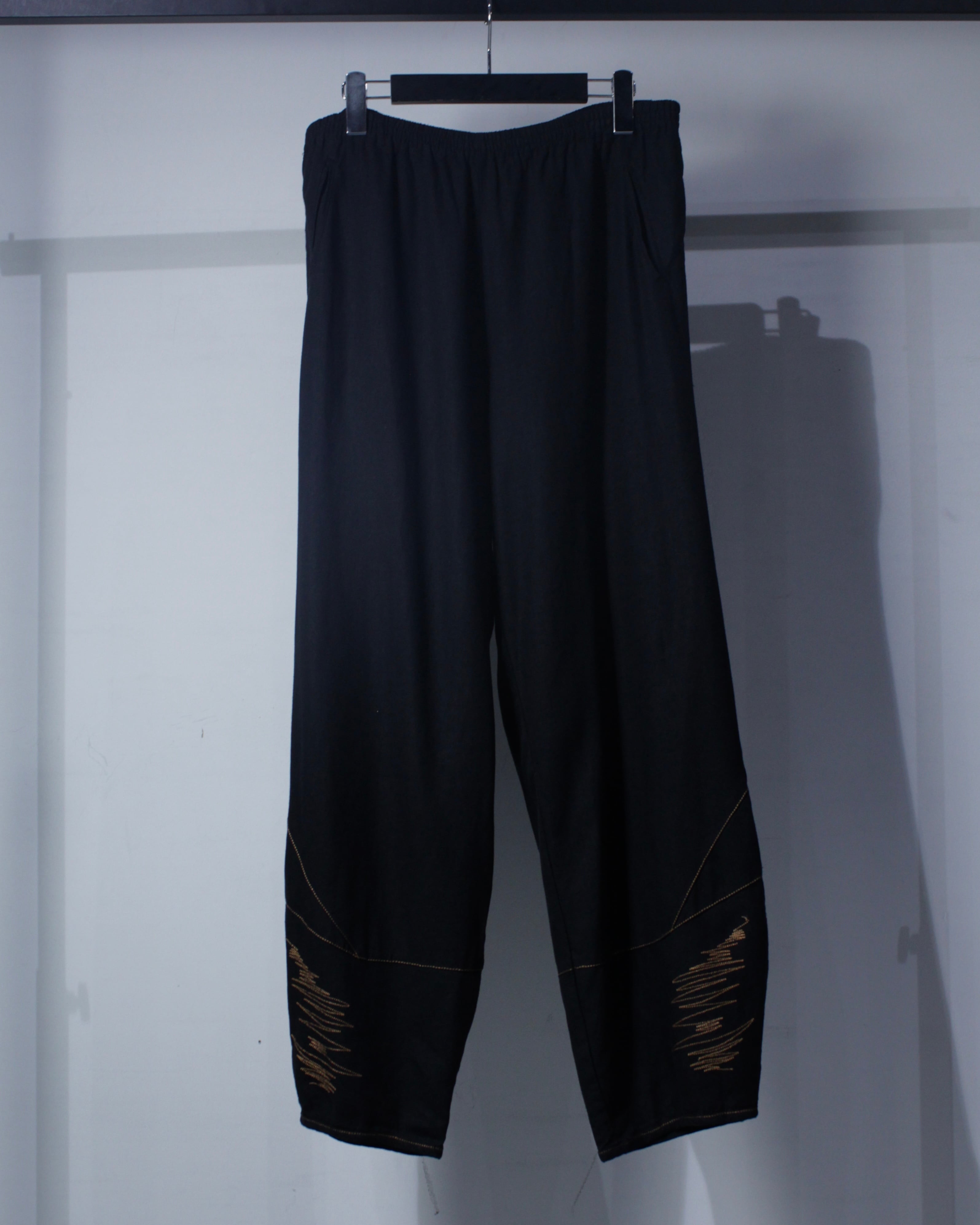 UNUSED STITCH EASY PANTS ステッチパンツ イージーパンツ Caka BLACK】Switching × Stitch Design Vintage Linen Easy Pants