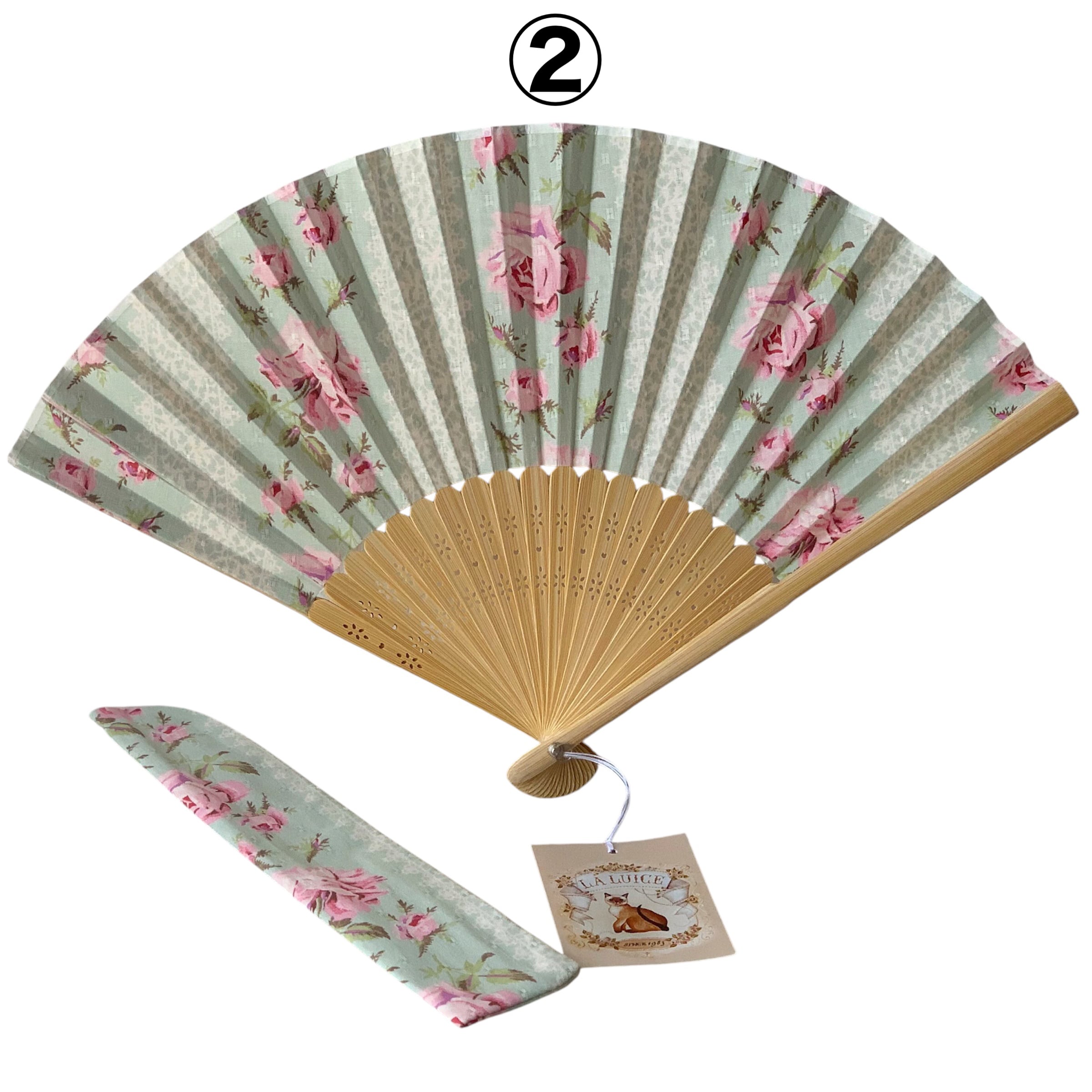 Z-6)【扇子】フラワーローズ ピンク グリーン 薔薇 ローズ 花柄 ピンク