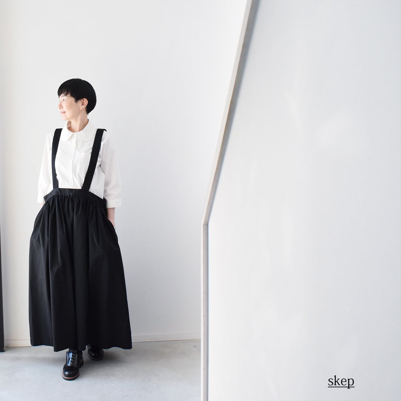 skep　スケップ　ギャザージャンパースカート：黒 ギャザージャンパースカート：黒［SK03JSBK］ | skep-online shop
