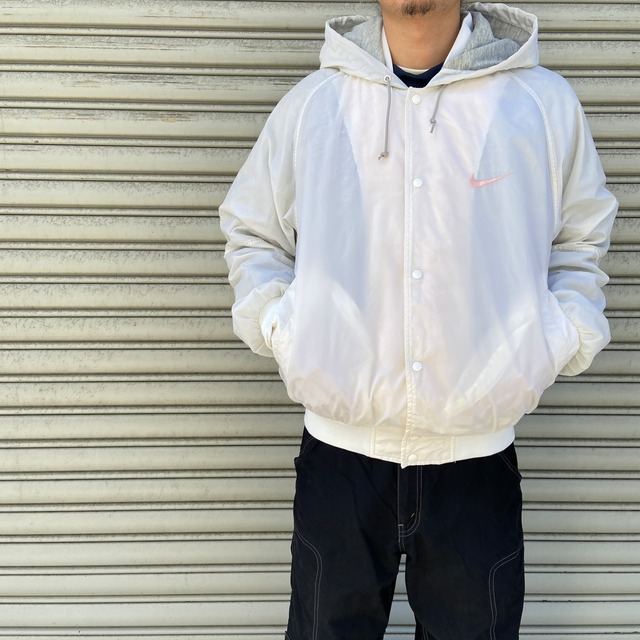 90s NIKE ナイロンパーカー スウォッシュロゴ ビッグロゴ 白 M