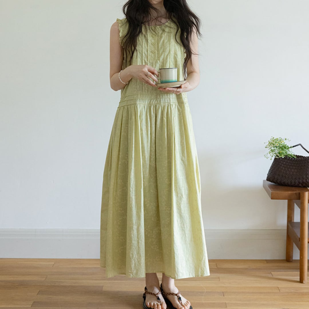 leaf jacquard sleeveless dress