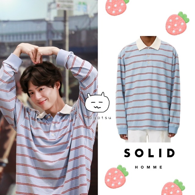 ★パク ボゴム 着用！！【SOLID HOMME】Blue Stripe Rugby T-shirt