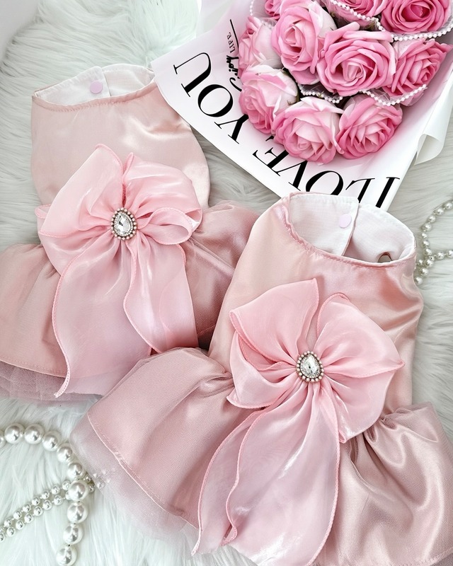 satin pink ribbon pet dress