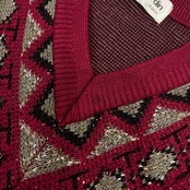pierre cardin ピエール・カルダン Vネック 長袖 ウール ニット セーター L/レッド メンズ ビンテージ