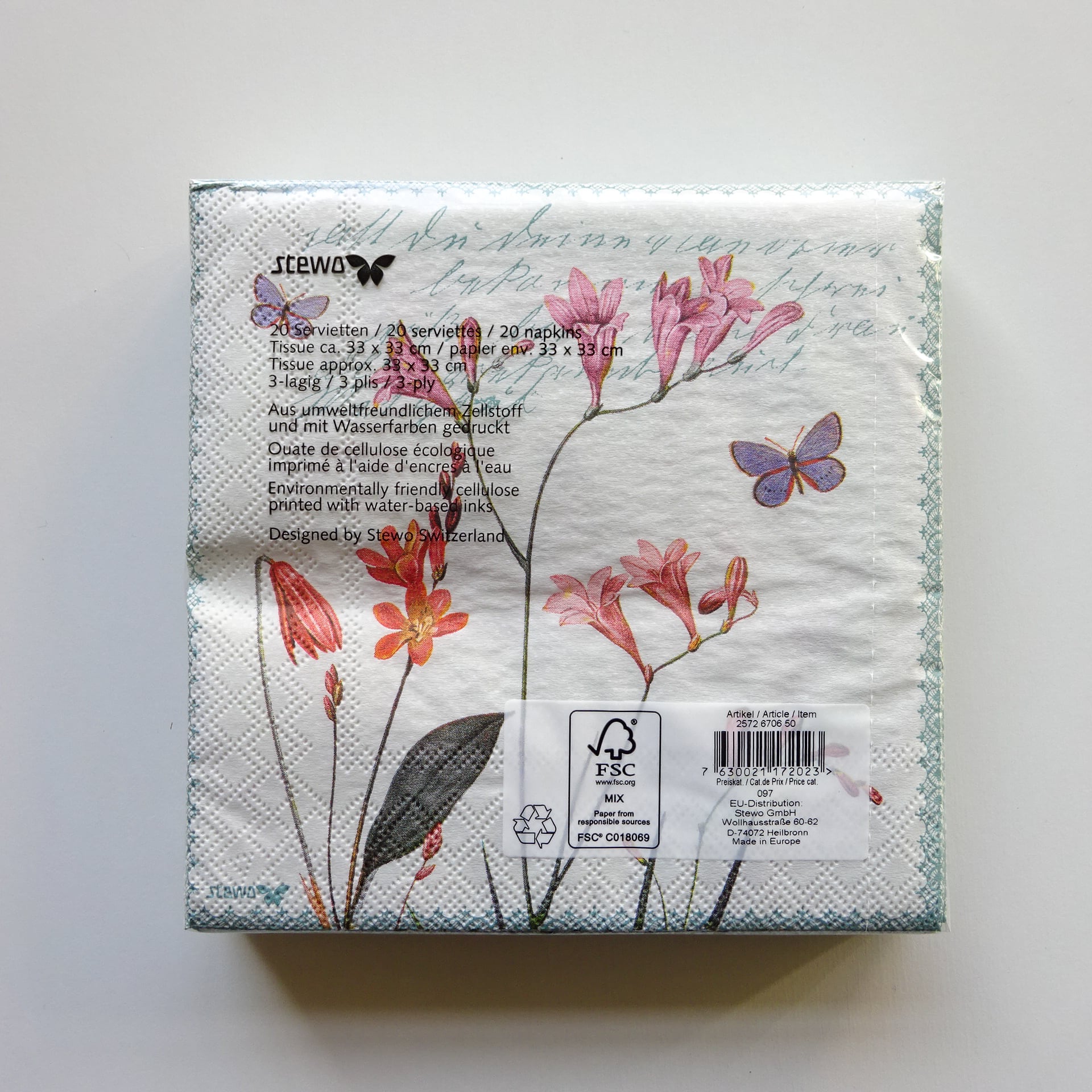 ドイツ製 Ambiente 花柄 ペーパーナプキン 新セット♪デコパージュ、ラッピングにも！ドイツ『綺麗な花柄