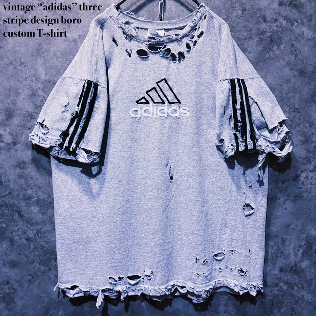 【doppio】vintage “adidas” three stripe design boro custom T-shirt