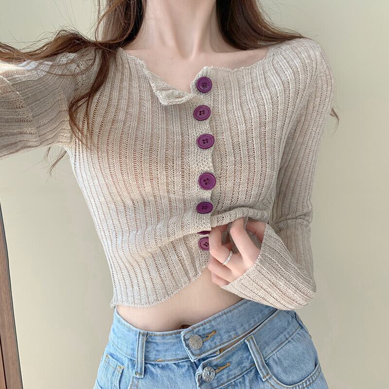 ショートブラウス レディースオータム薄手セーター カーディガン 大人ガーリー スウィート キュート カジュアル 秋物 ガールズファッション14520551355