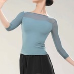 【即納】ボートネック メッシュスリーブトップス グレーグリーン (XL) L0708