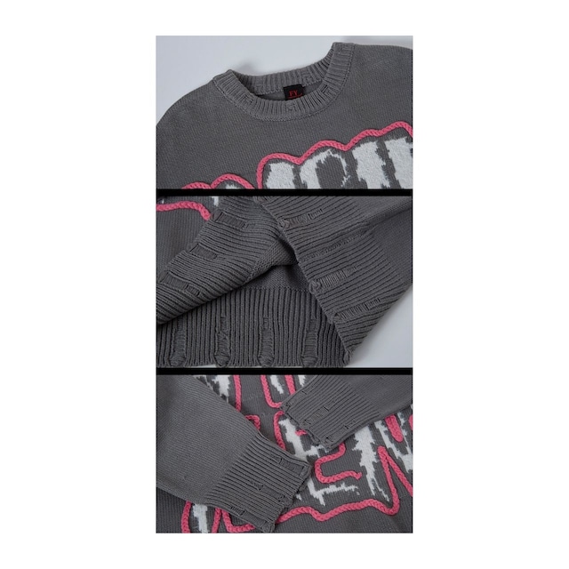 グラフィックアウトラインルーズニットトップス 2col R01326