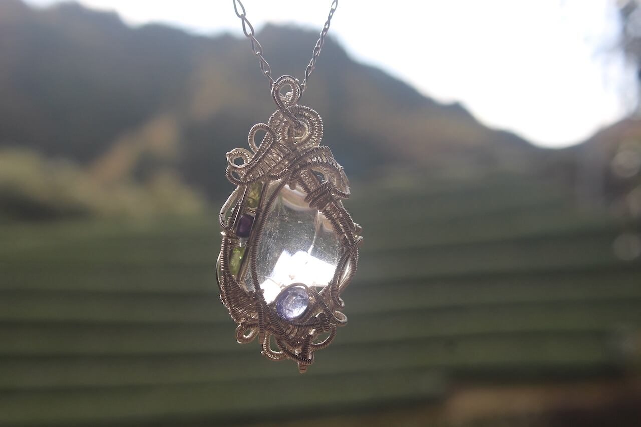 Healing crystal & Tanzanite & Peridot & Amethyst silver925 wire wrapping pendant