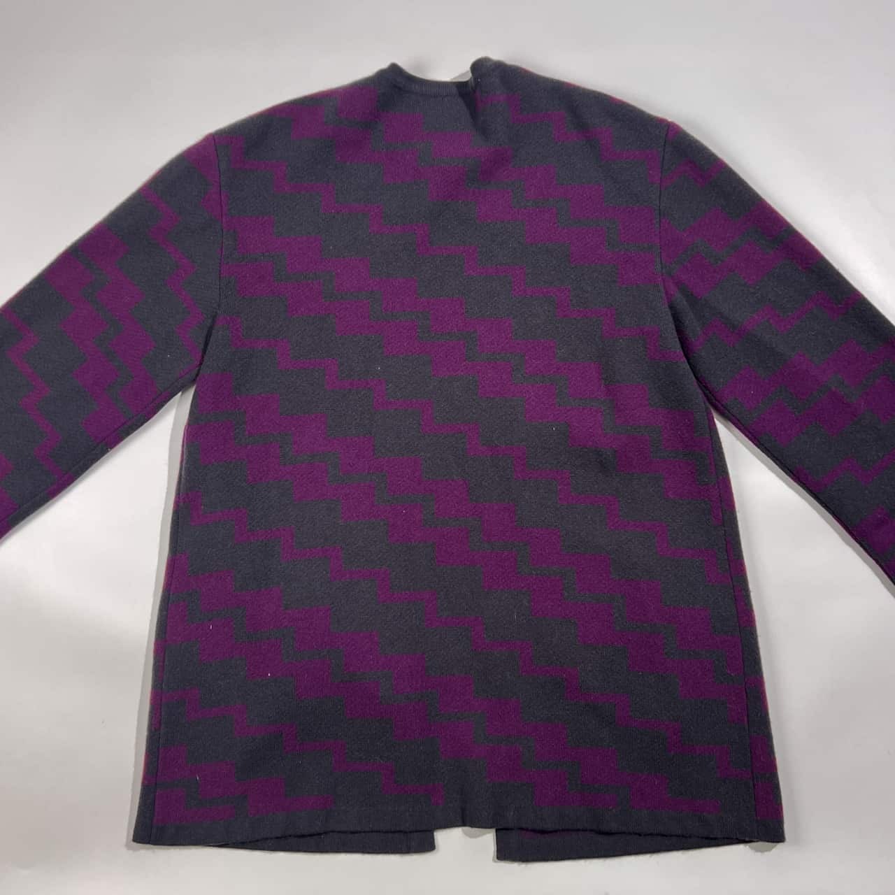 カシミヤ100% HANAE MORI ハナエモリ デザイン ニット カーディガン 羽織 M/グレー×パープル レディース