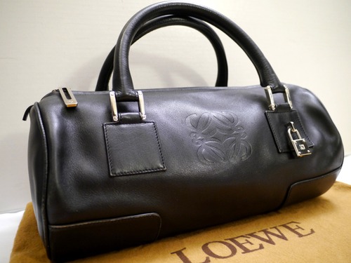 レア◆LOEWE ロエベ AME アメ アナグラム カデナデザイン ミニドラム型 レザー トート ハンド バッグ 濃茶◆ 丸みを帯びた可愛らしいモデル
